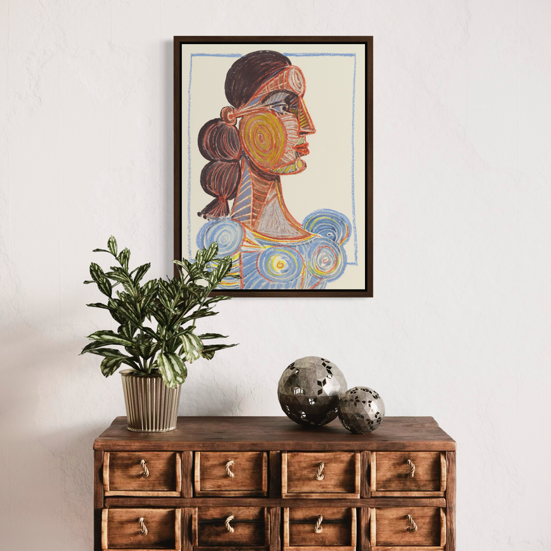 Beautiful Picasso style Portrait Art Print of young woman on the wall 