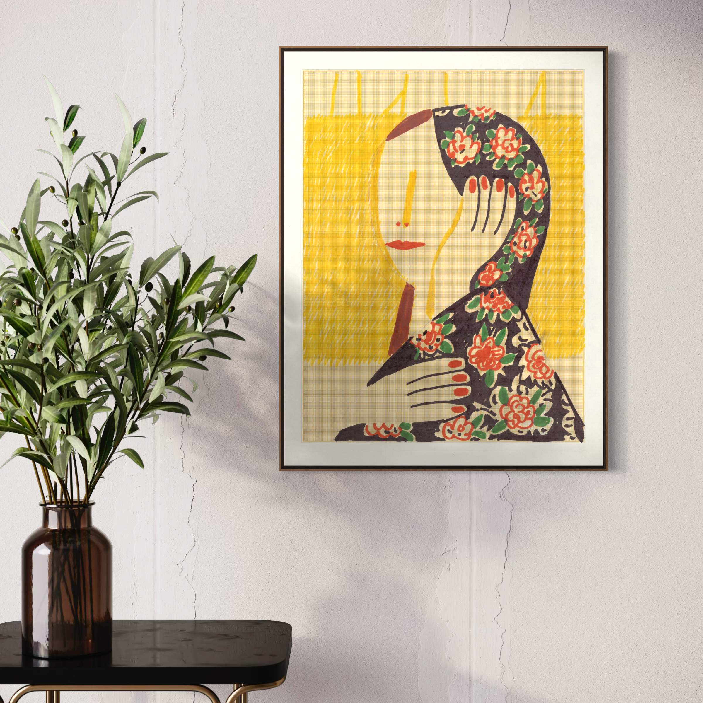 Woman in Floral Headscarf