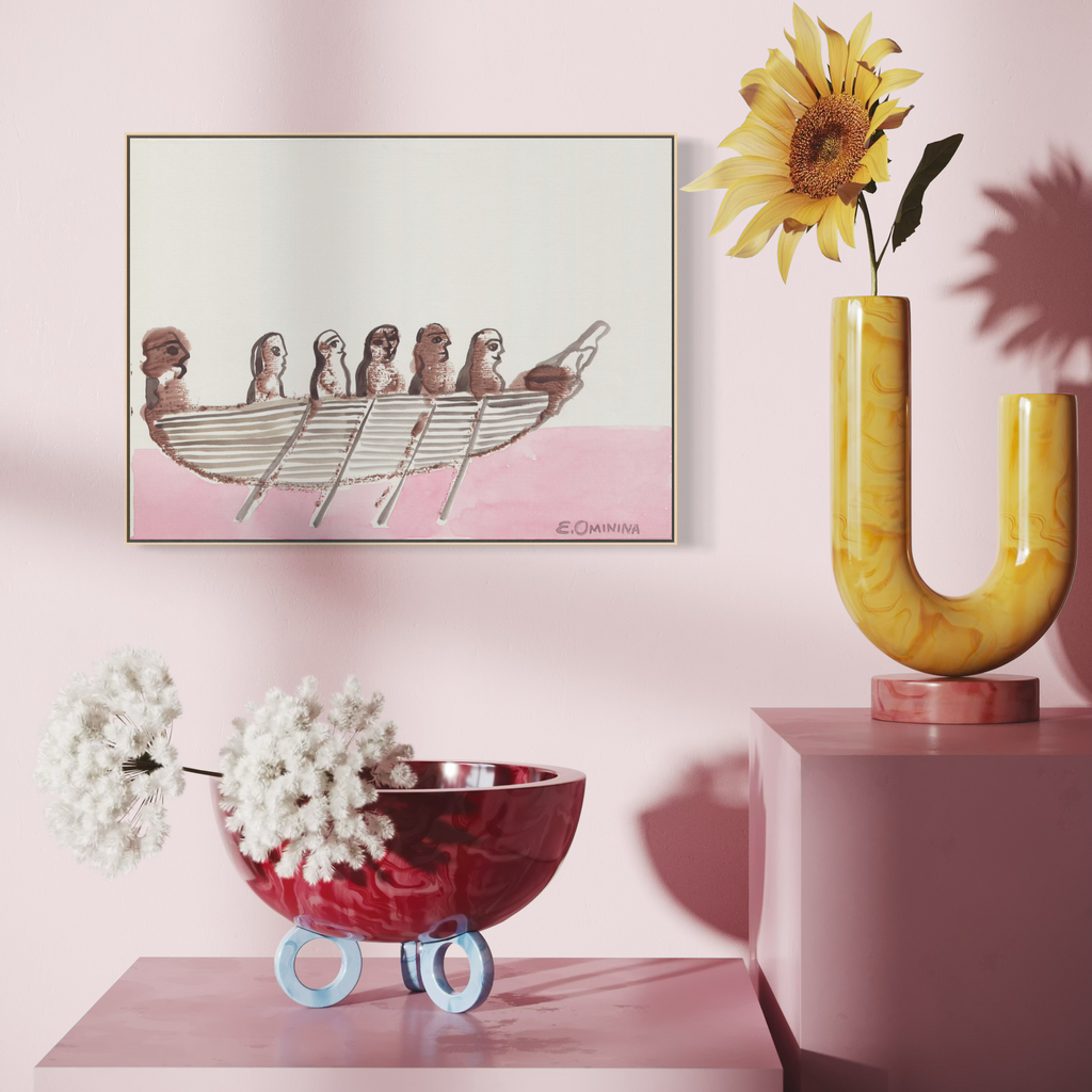 Rowing Boat in Pink Sea