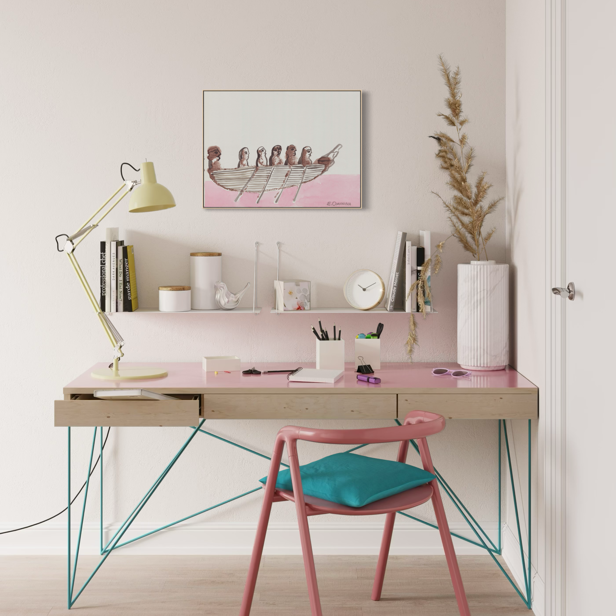 Rowing Boat in Pink Sea