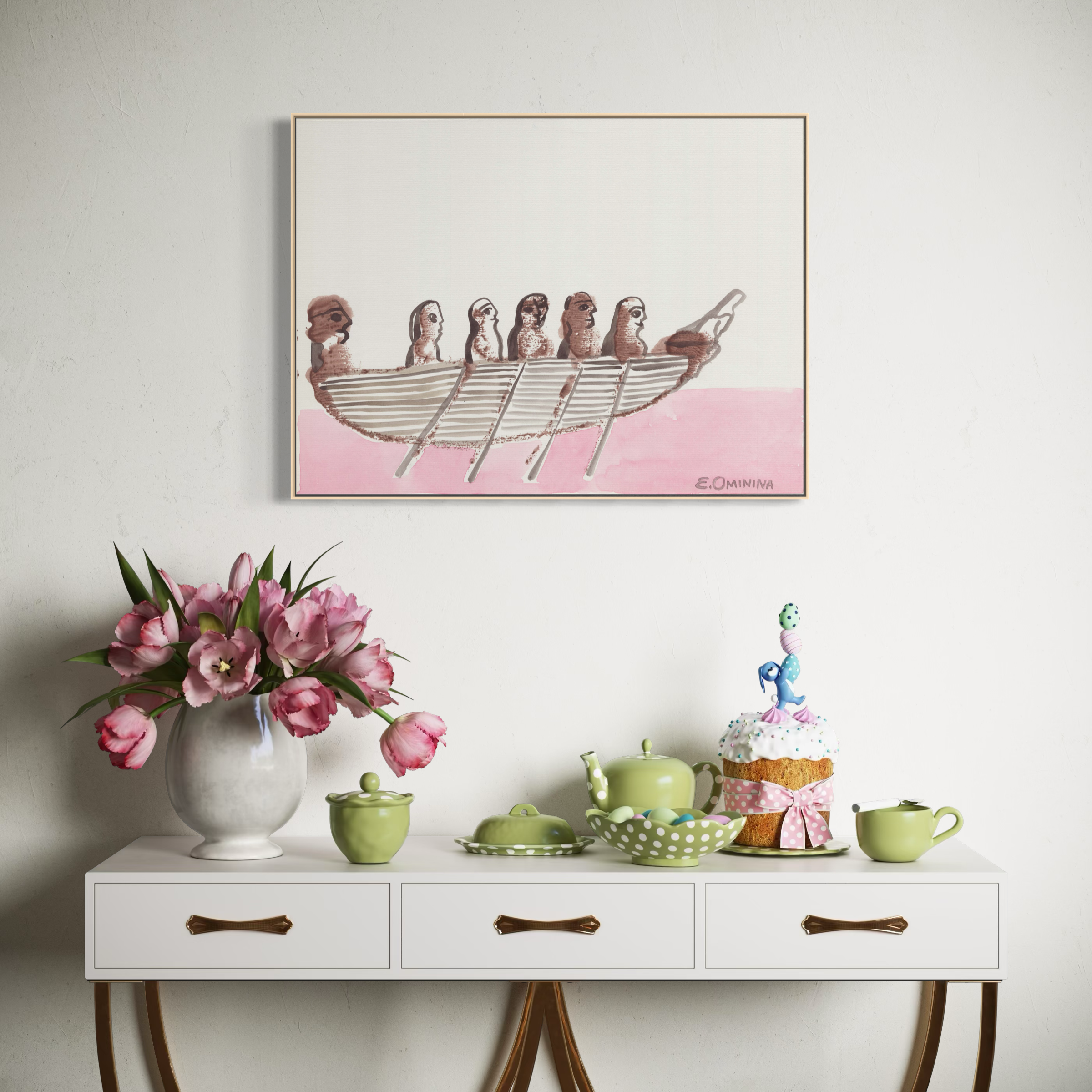 Rowing Boat in Pink Sea